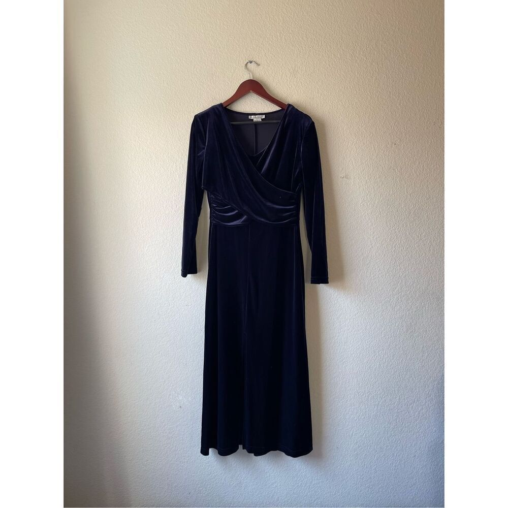 Vintage 90s velour long sleeve‎ midi dress size 10